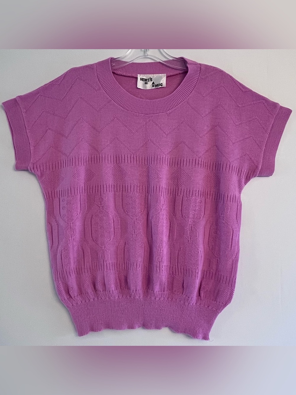 Vintage Pink Textured Knit Short Sleeve Top